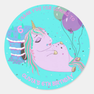 Fat Unicorn Cake Personalized Cute Classic Round Sticker
