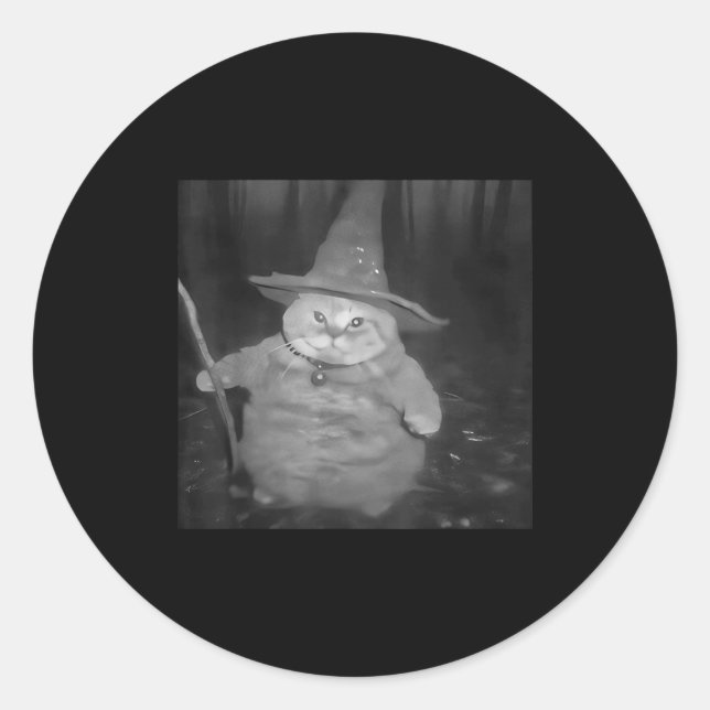 Fat Wizard Cat Fat Kitten Wizard Funny Cat Meme Br Classic Round Sticker (Front)