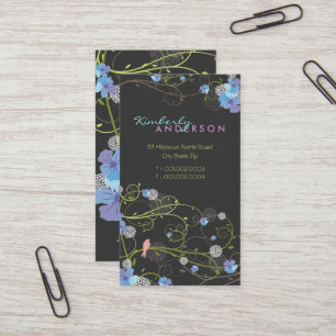 fatfatin Blue Hibiscus Swirls & Swallows Business Card