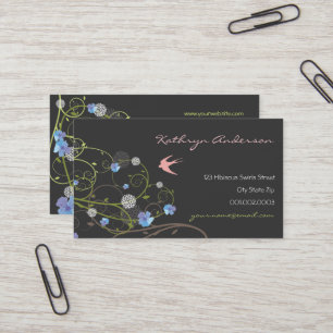 fatfatin Blue Hibiscus Swirls & Swallows Business Card
