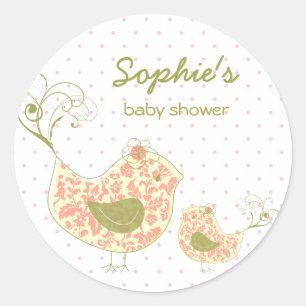 fatfatin Pink Swirly Mom & Baby Bird Sticker
