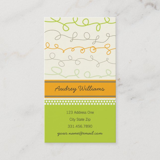fatfatin Retro Orange Green Scribbles Pattern Business Card (Front)