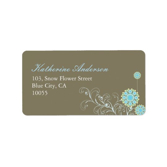 fatfatin Snow Flower Swirls Blue Address Label