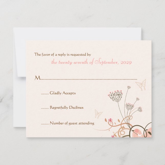 fatfatin Sweet Heart Butterfly Swirls RSVP Card (Front)