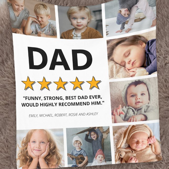 Father 5 Star Rating | Photo Collage Dad Fleece Blanket (Creator Uploaded)