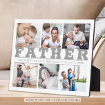 FATHER 6 Photo Collage Grey Custom Text 8x10 Plaqu Plaque<br><div class="desc">Create a keepsake photo collage display with 6 pictures, the title FATHER and your custom message in silver grey. PHOTO TIP: For fastest/best results, choose a photo with the subject in the middle and/or pre-crop it into a similar shape as shown BEFORE uploading. CHANGES: The background colour can be changed...</div>