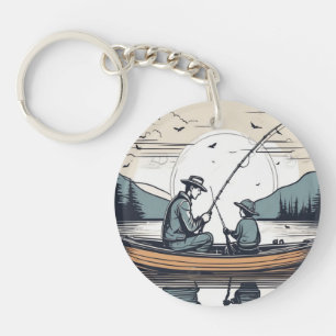 Father and Child Fishing Together Keychain