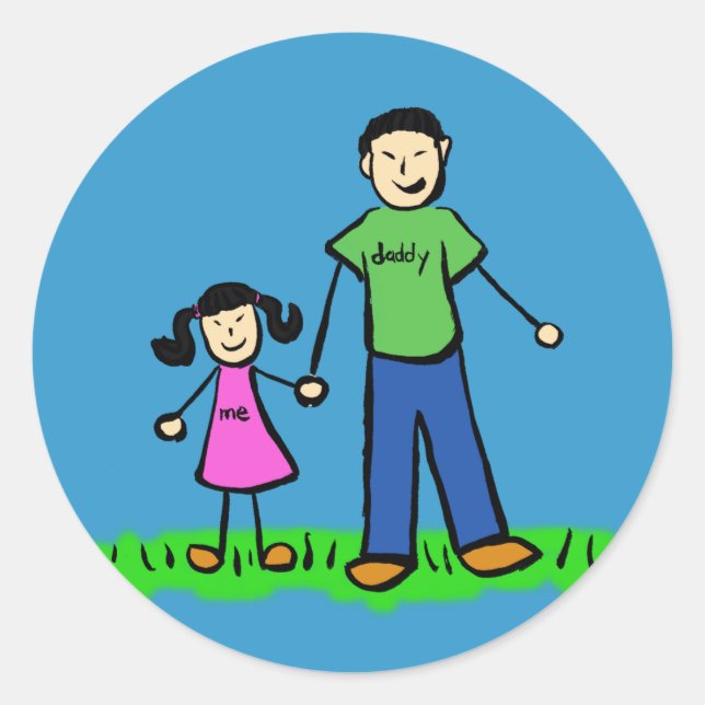 Father and Daughter Family Characters Art Stickers (Front)