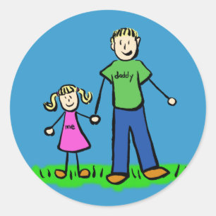 Father and Daughter Family Characters Art Stickers