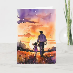 Father and Daughter Sunset Walk Father's Day Card
