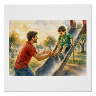 Father and Son at the Playground, Poster