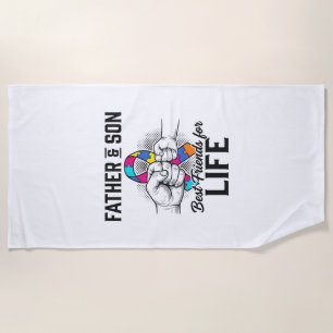 Father and Son Best Friends for Life Puzzle Ribbon Beach Towel