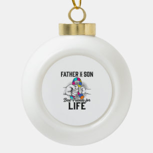 Father and Son Best Friends for Life Puzzle Ribbon Ceramic Ball Christmas Ornament