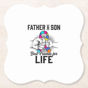 Father and Son Best Friends for Life Puzzle Ribbon Paper Coaster