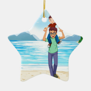 Father and son ceramic ornament