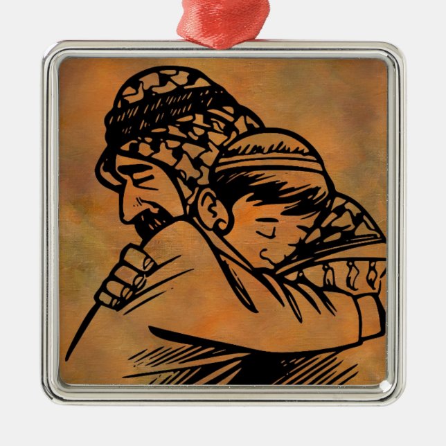 Father and Son embracing inspirational art Metal Ornament (Front)