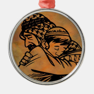 Father and Son embracing inspirational art Metal Ornament