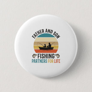 Father and Son Fishing Partners for Life Design_1 2 Inch Round Button