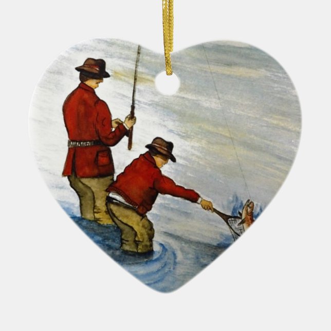 Father and son fishing trip ceramic ornament (Front)