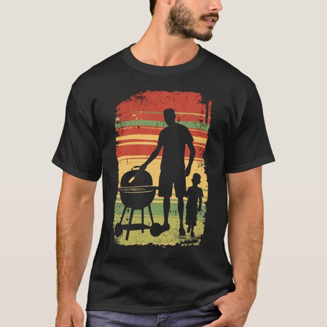 father and son grilling BBQ vintage T-Shirt (Front)