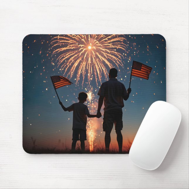 Father and Son Holding American Flags Mouse Pad (With Mouse)