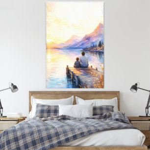Father and Son Lake Watercolor Art Print