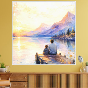 Father and Son Lake Watercolor Art Print