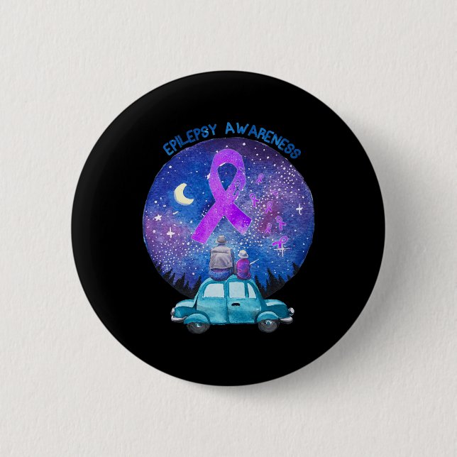 Father and Son Watching Star Epilepsy Awareness  2 Inch Round Button (Front)
