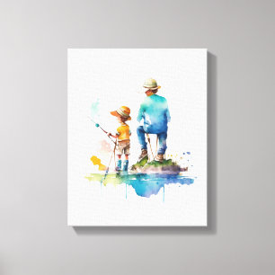 Father and Son Watercolor Illustration Ai Art Canvas Print