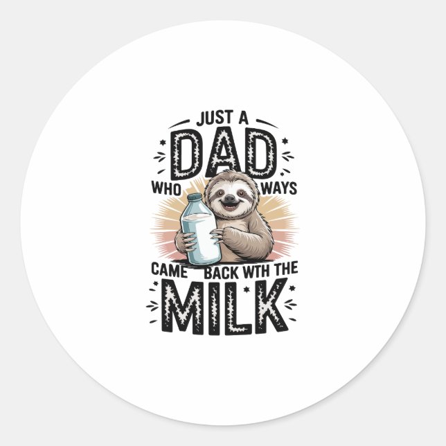 father and son with milk  sloth graphic design-01 classic round sticker (Front)