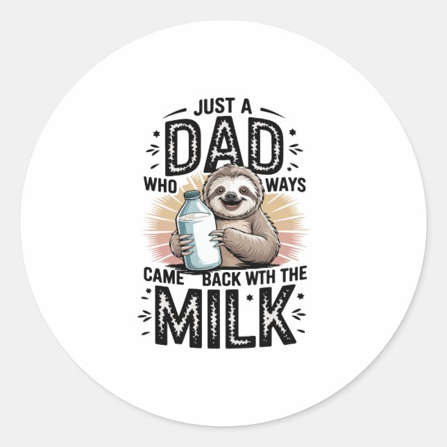 father and son with milk  sloth graphic design-01 classic round sticker (Front)