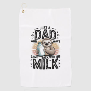 father and son with milk  sloth graphic design-01 golf towel