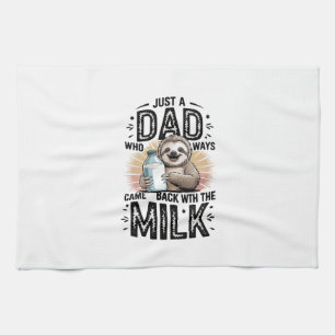 father and son with milk  sloth graphic design-01 kitchen towel