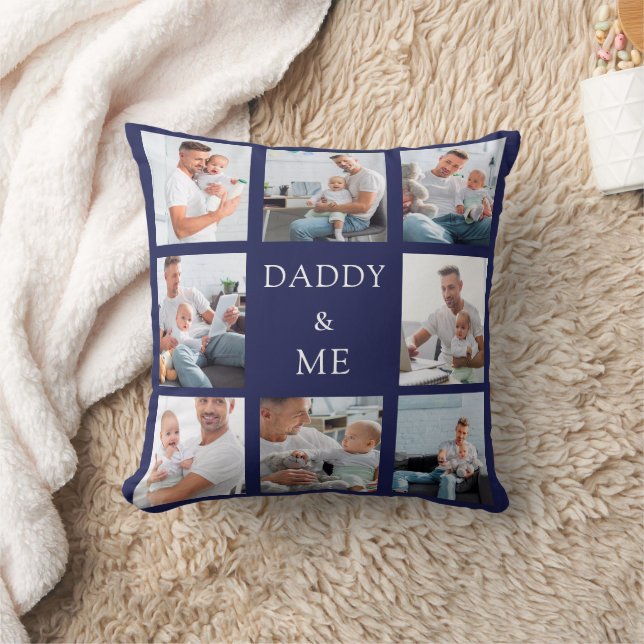 Father baby photo collage navy blue throw pillow (Blanket)