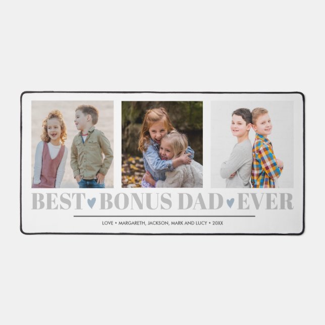 FATHER BEST BONUS DAD EVER collage 3 Photo BLUE Desk Mat (Front)