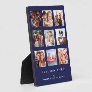 Father best dad photo family collage navy blue plaque