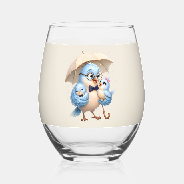 Father Bird Drinkware Set Stemless Wine Glass (Front)