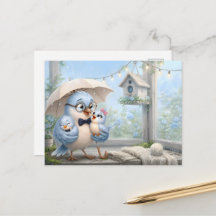 Father Bird Family Postcard – Cozy Blue Bird