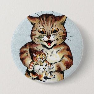 Father Cat Holding a Kitten, Louis Wain 3 Inch Round Button