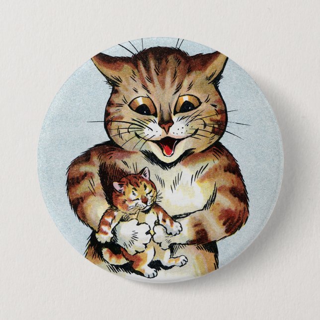 Father Cat Holding a Kitten, Louis Wain 3 Inch Round Button (Front)