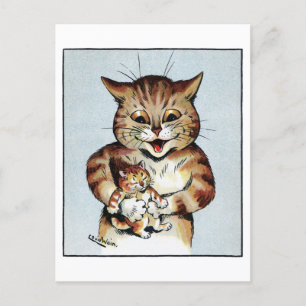 Father Cat Holding a Kitten, Louis Wain Postcard