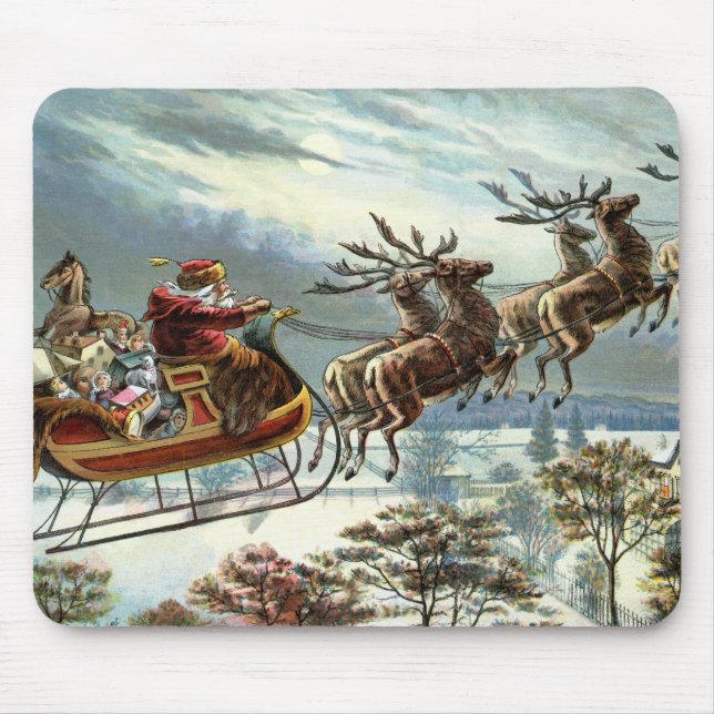Father Christmas and his reindeer Mouse Pad (Front)