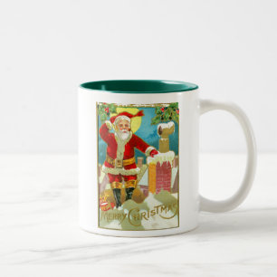 Father Christmas at a chimney Two-Tone Coffee Mug