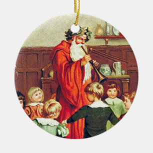 Father Christmas Blowing The Horn Ceramic Ornament
