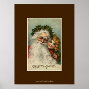 Father Christmas & Child Vintage Art Poster
