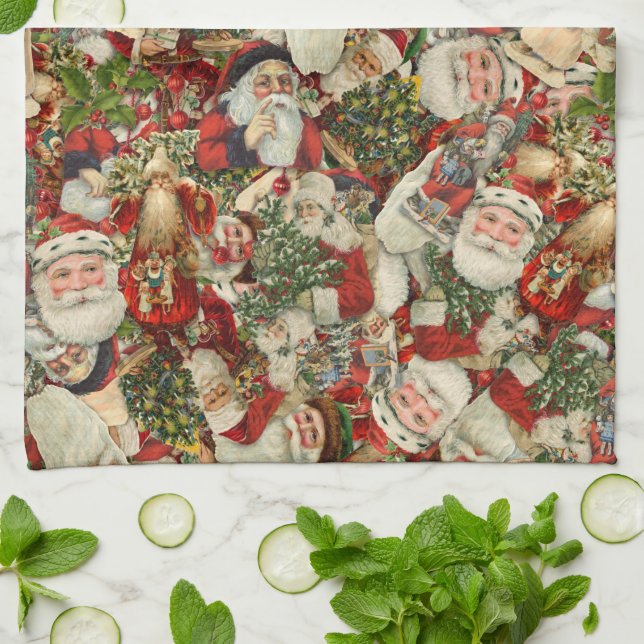 Father Christmas Collage   Kitchen Towel (Folded)