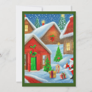 Father Christmas dropping off gifts snowy scene  Invitation