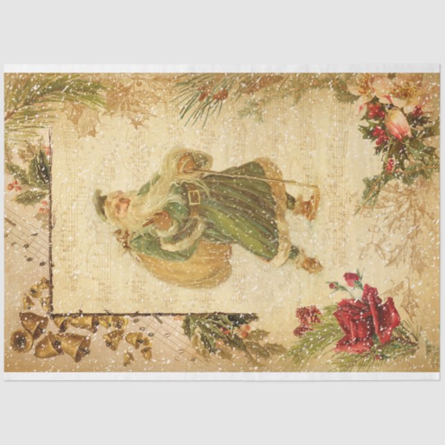 Father Christmas in Snow with Roses & Music Tissue Paper (Front)