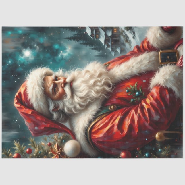 Father Christmas in Winter Sky | Classic Santa  Tissue Paper (Front)