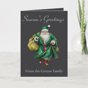 Father Christmas Wearing Green Robes Cut Out Card